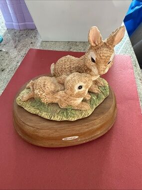 Musical Woodland rabbit Figurine on Wooden Base